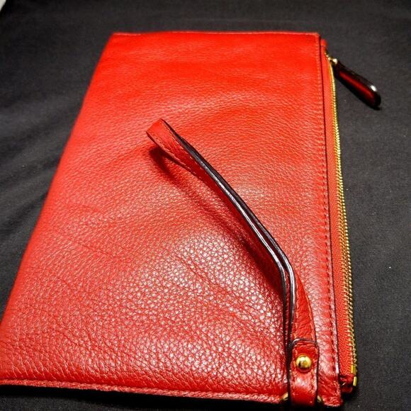 Michael Kors Red Leather Grommet Studded Wristlet Clutch, 10 Inch by 5 1/2 Inch - Picture 3 of 8
